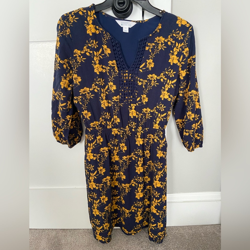 Market & Spruce Navy and Yellow Floral Dress